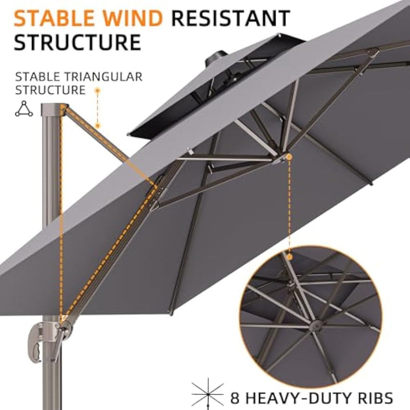 Large Rectangular Rotating Offset Cantilever Patio Umbrella