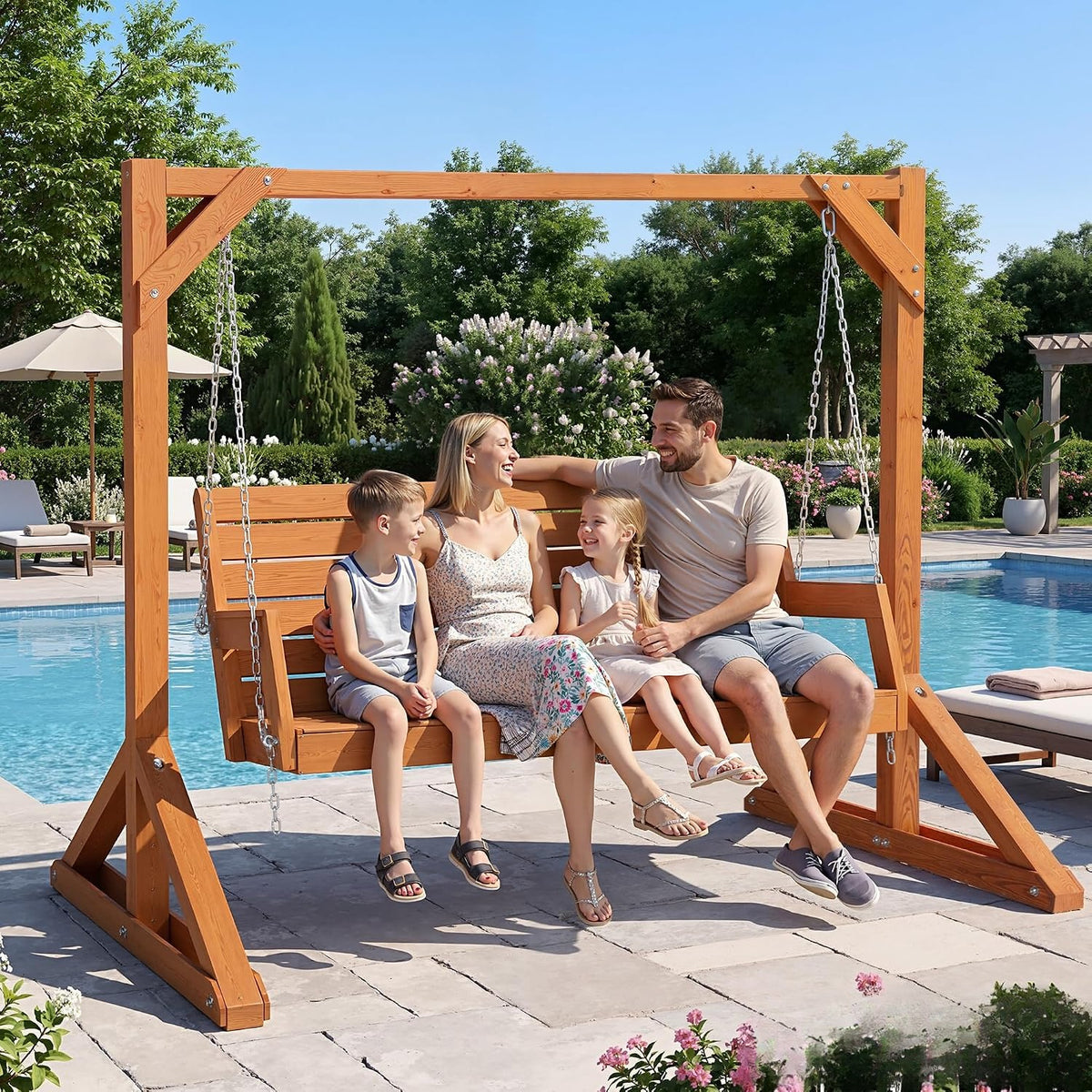 Heavy‑Duty Wooden Porch Swing Bench Stand