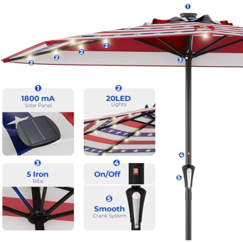 Solar LED Half Patio Umbrella for Balcony