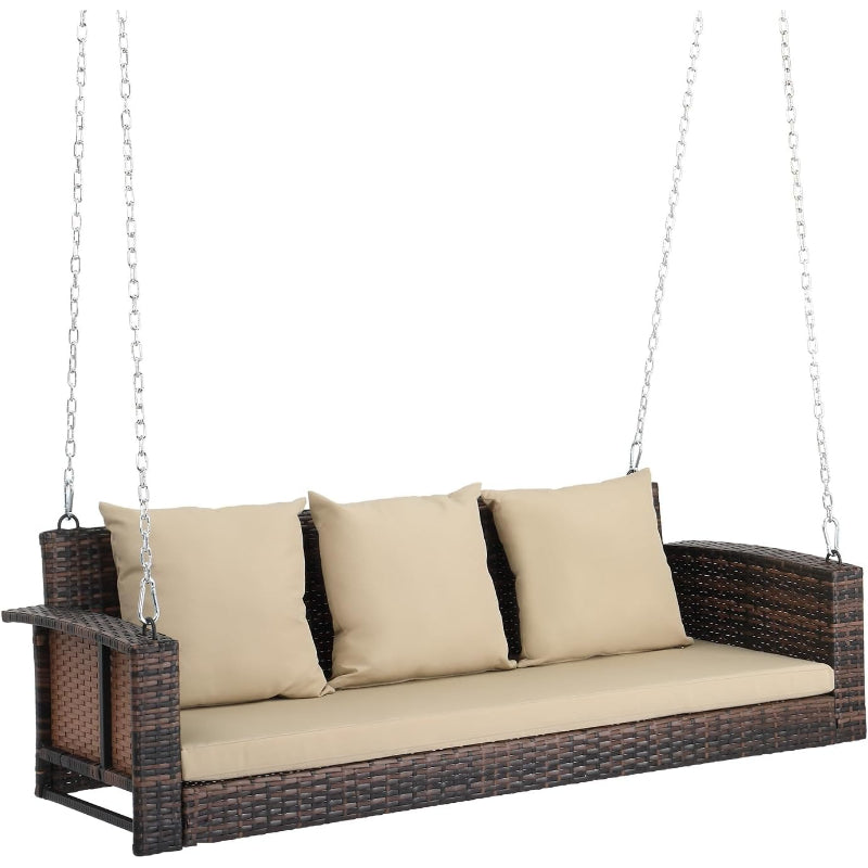 3‑Person Wicker Porch Swing with Cushion