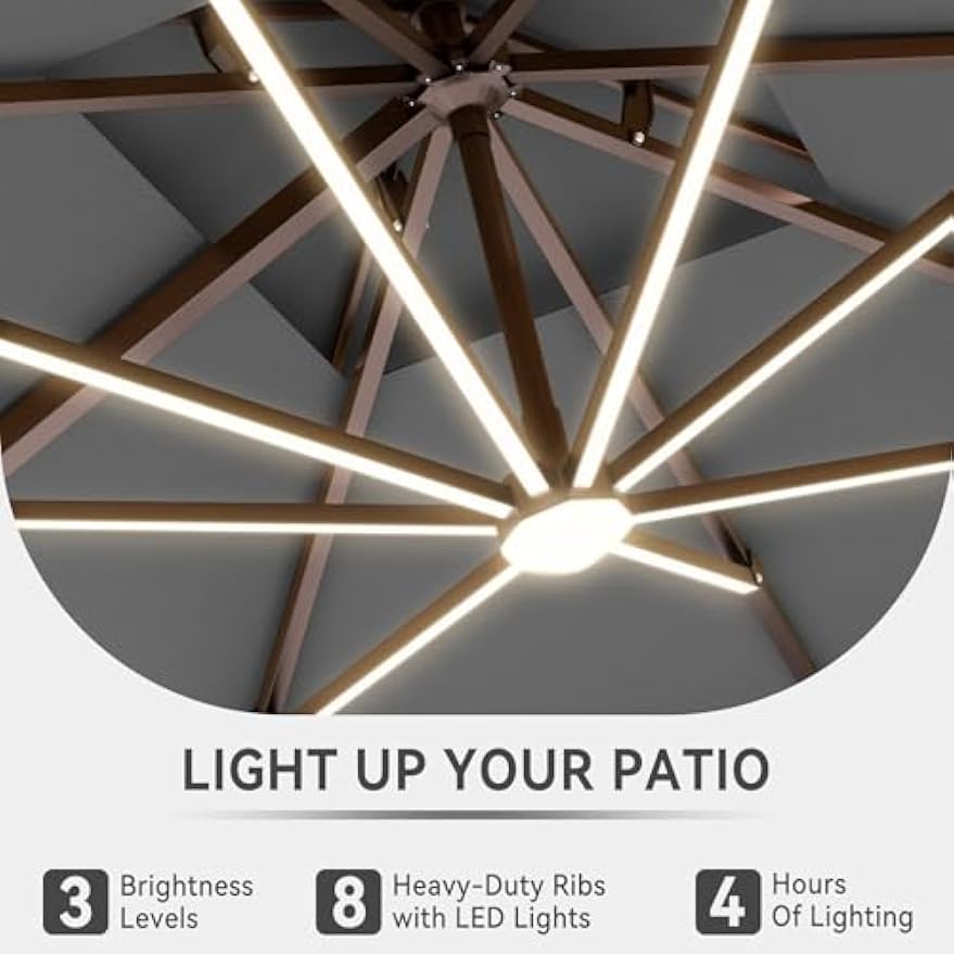 Rotating Rectangular Offset Cantilever Patio Umbrella with LED Lights