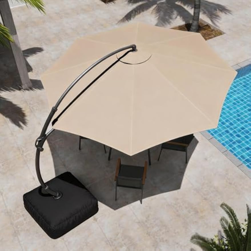 Curvy Rotating Offset Cantilever Patio Umbrella with Base