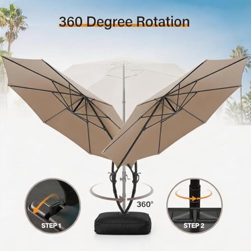 Curvy Rotating Offset Cantilever Patio Umbrella with Base