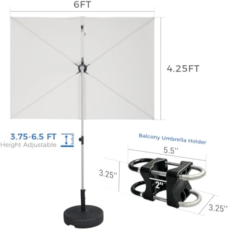 Rotating Rectangular Balcony Patio Umbrella
