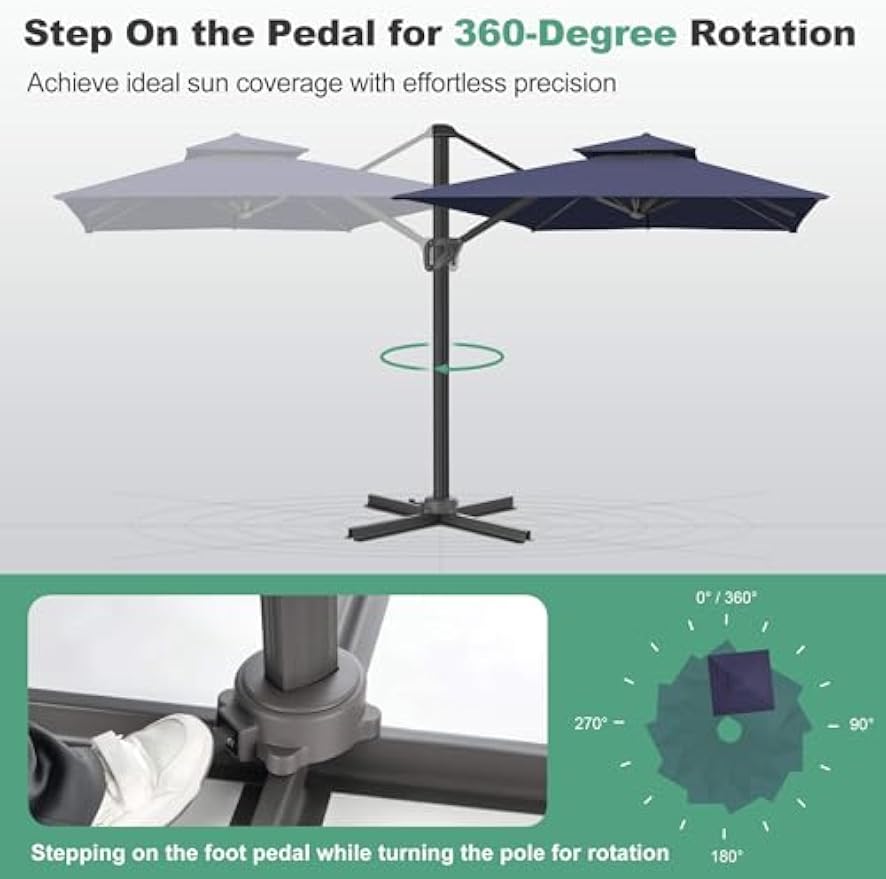 Rotating Square Offset Cantilever Patio Umbrella
