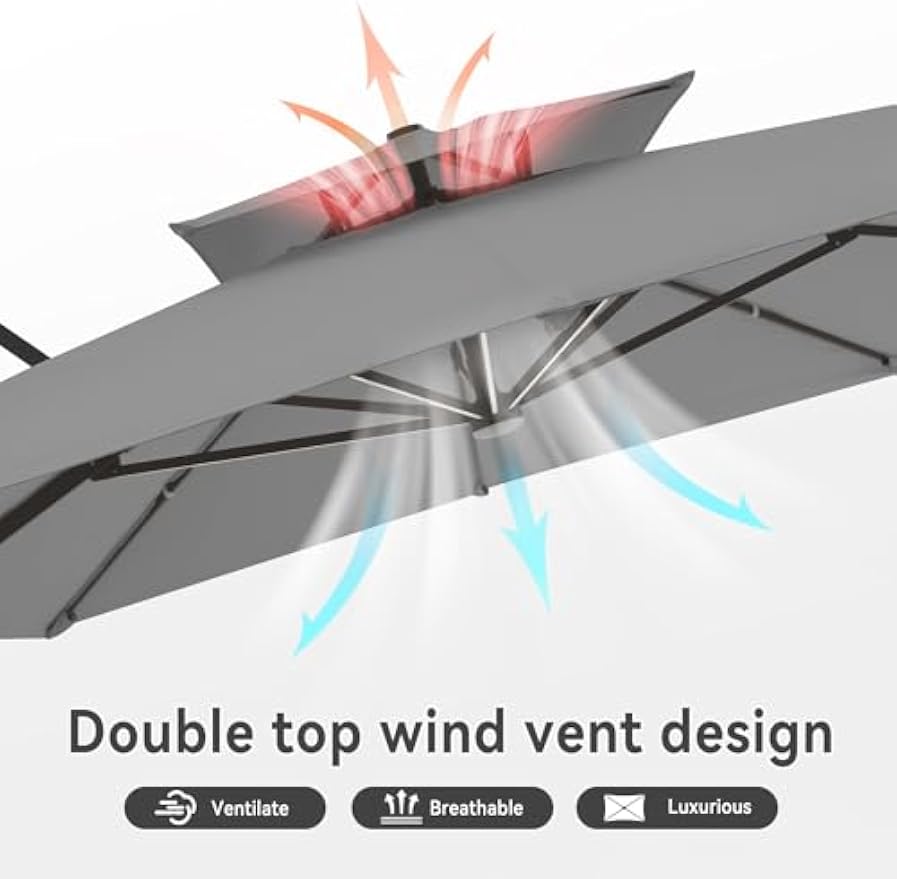 Rotating Rectangular Offset Cantilever Patio Umbrella with LED Lights