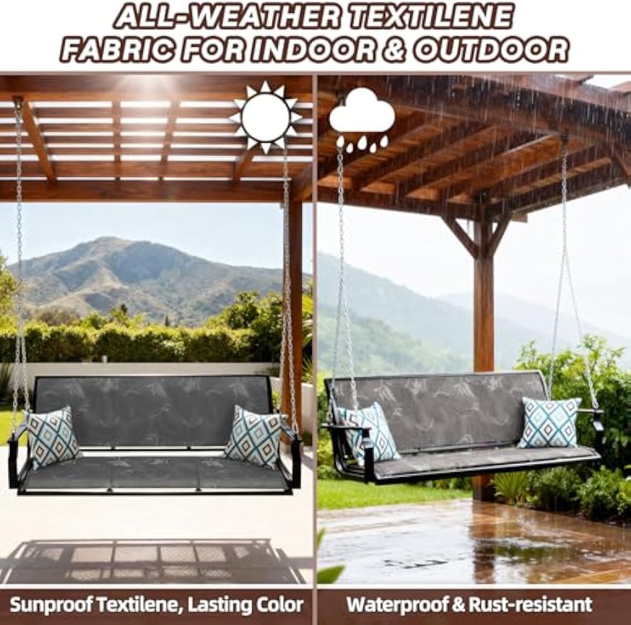 3‑Seat Textilene Hanging Porch Swing with Pillows