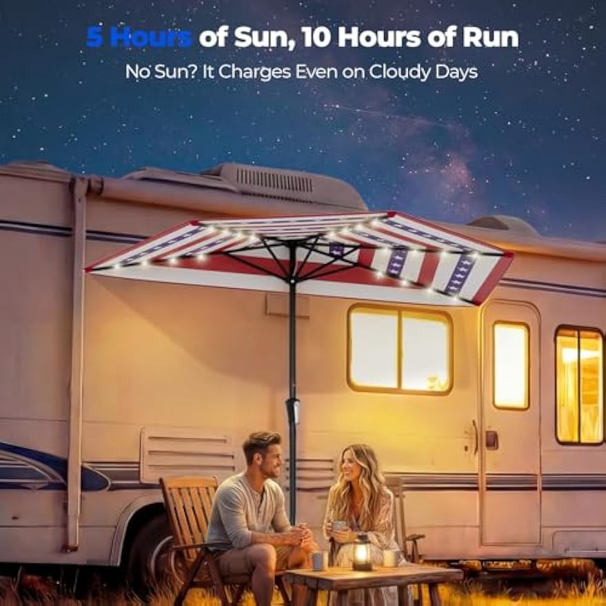 Solar LED Half Patio Umbrella for Balcony