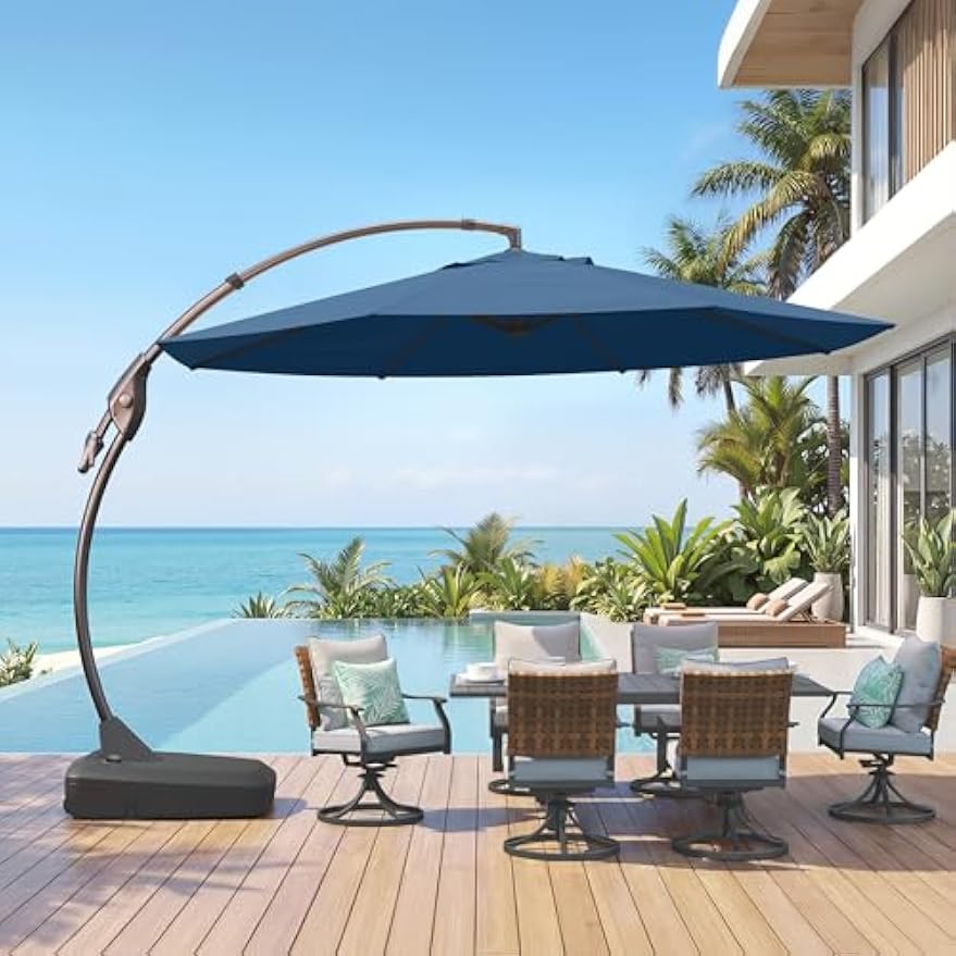 12FT Round Offset Cantilever Patio Umbrella with Base & Cover