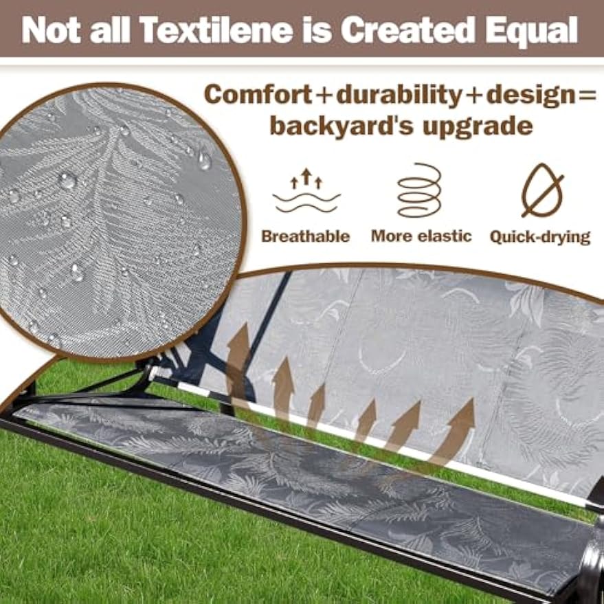 3‑Seat Textilene Hanging Porch Swing with Pillows