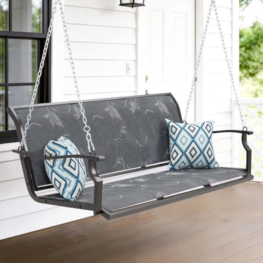 3‑Seat Textilene Hanging Porch Swing with Pillows