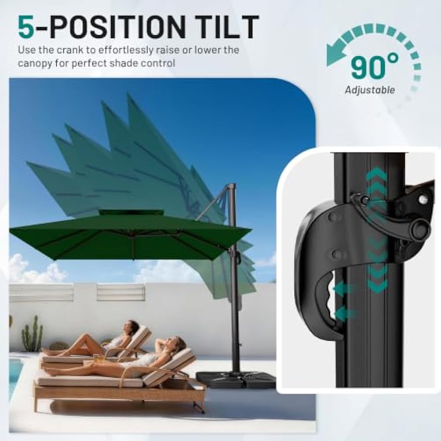 Double‑Top Rotating Square Offset Cantilever Patio Umbrella