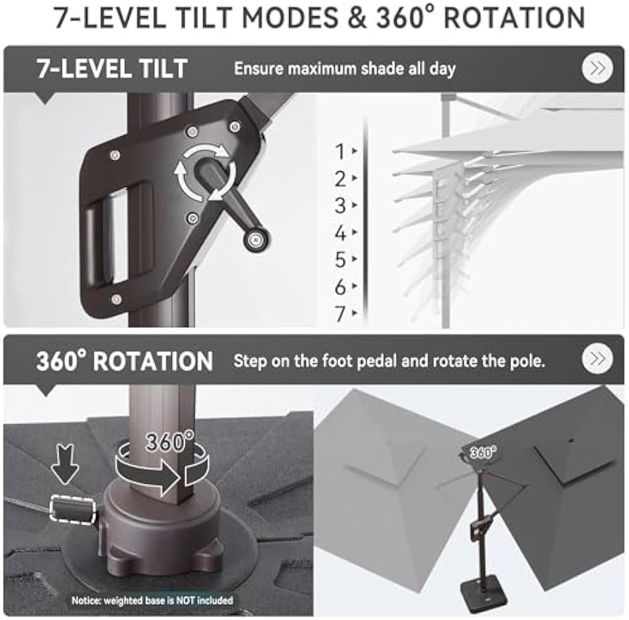 Rotating Rectangular Offset Cantilever Patio Umbrella with LED Lights