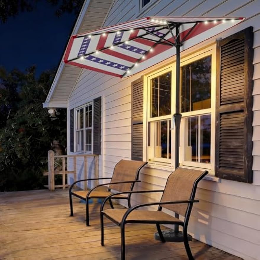 Solar LED Half Patio Umbrella for Balcony