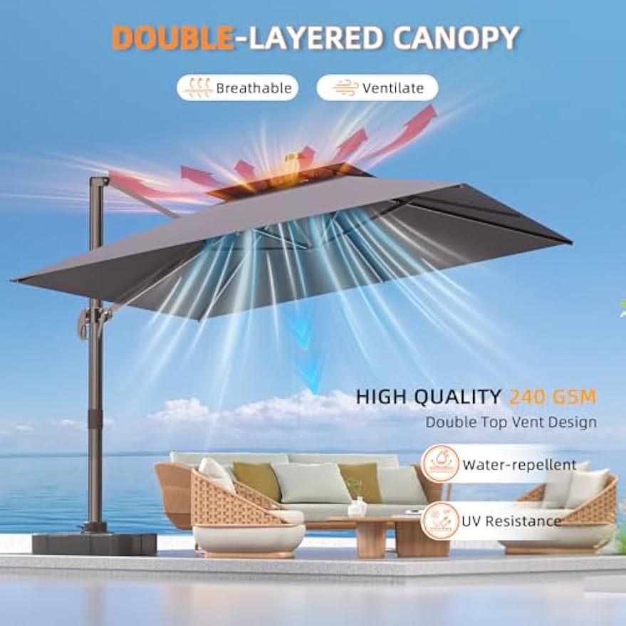 Large Rectangular Rotating Offset Cantilever Patio Umbrella