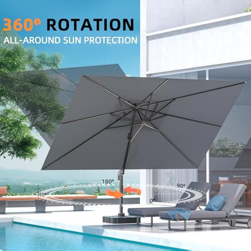 Large Rectangular Rotating Offset Cantilever Patio Umbrella