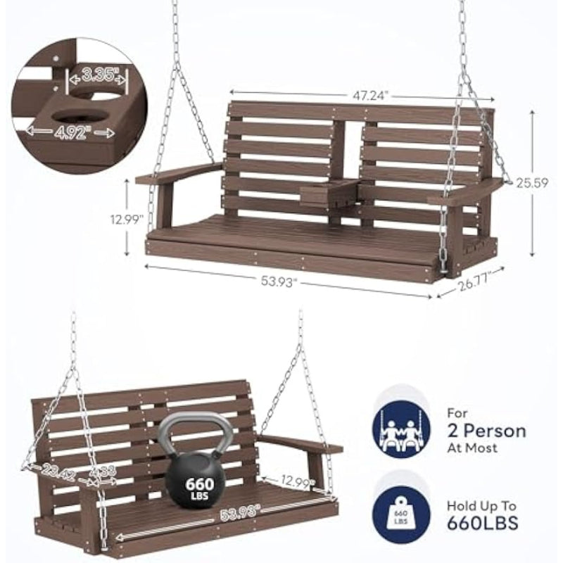 Outdoor Hanging Porch Swing with Cup Holders