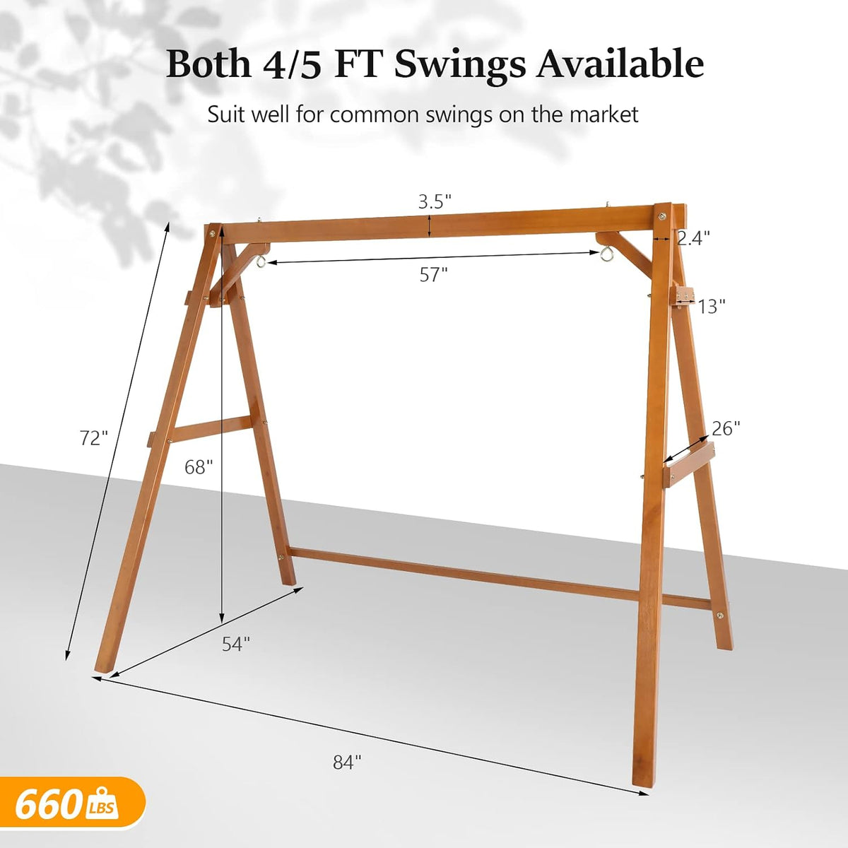 Wooden Porch Swing Frame for 5FT Swing