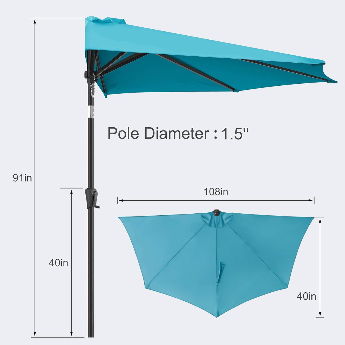 Push‑Button Tilt Half Round Patio Umbrella
