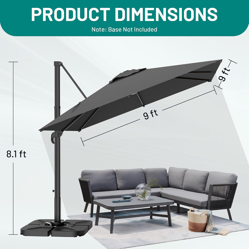 Rotating Square Offset Cantilever Patio Umbrella with Crank