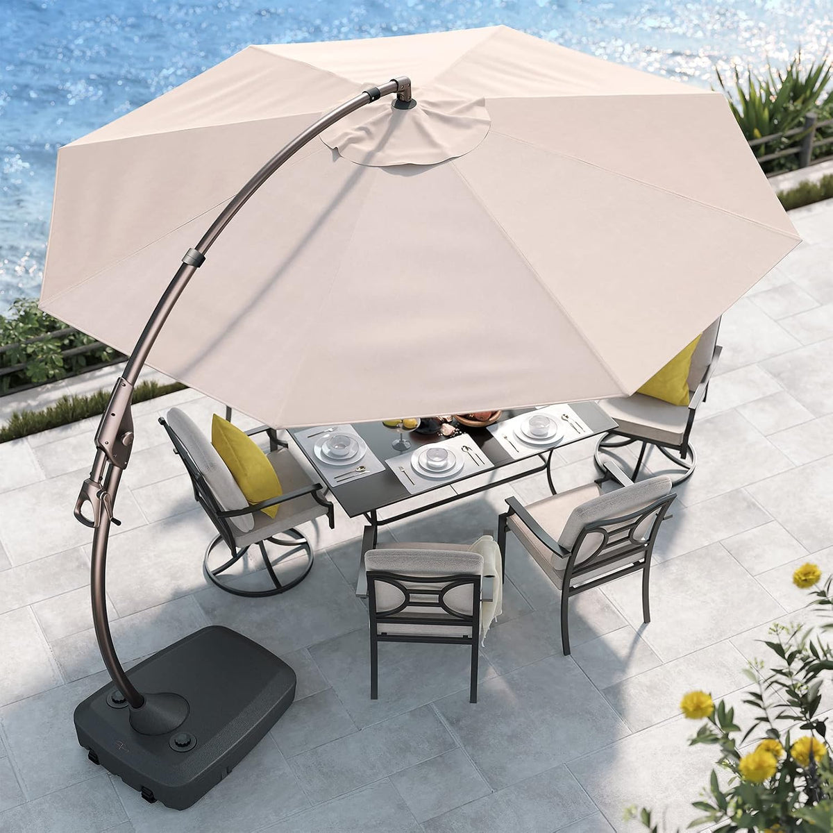 11FT Round Offset Cantilever Patio Umbrella with Base