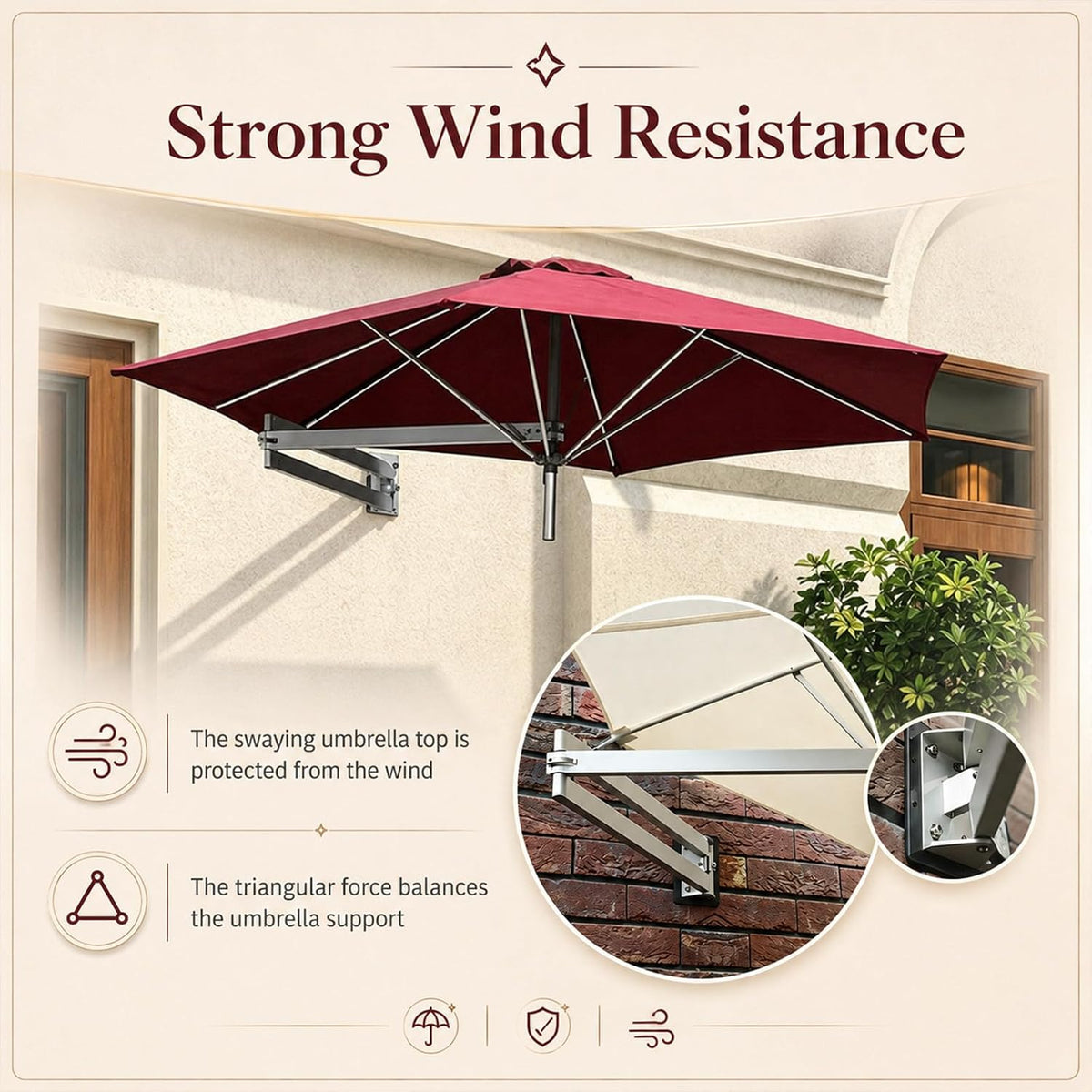 Foldable Wall‑Mounted Patio Umbrella