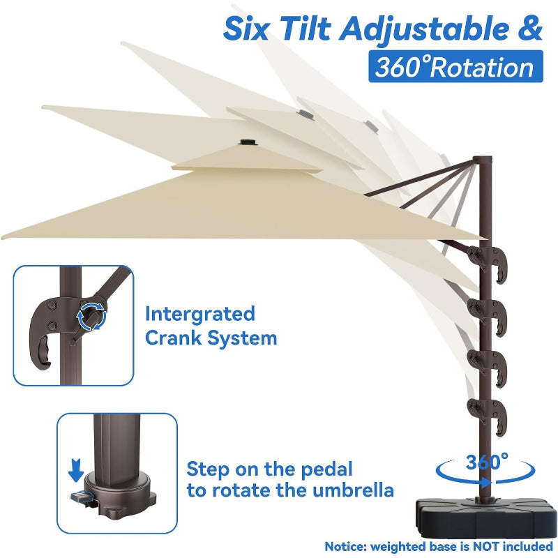 Double‑Top Rotating Rectangular Offset Cantilever Patio Umbrella