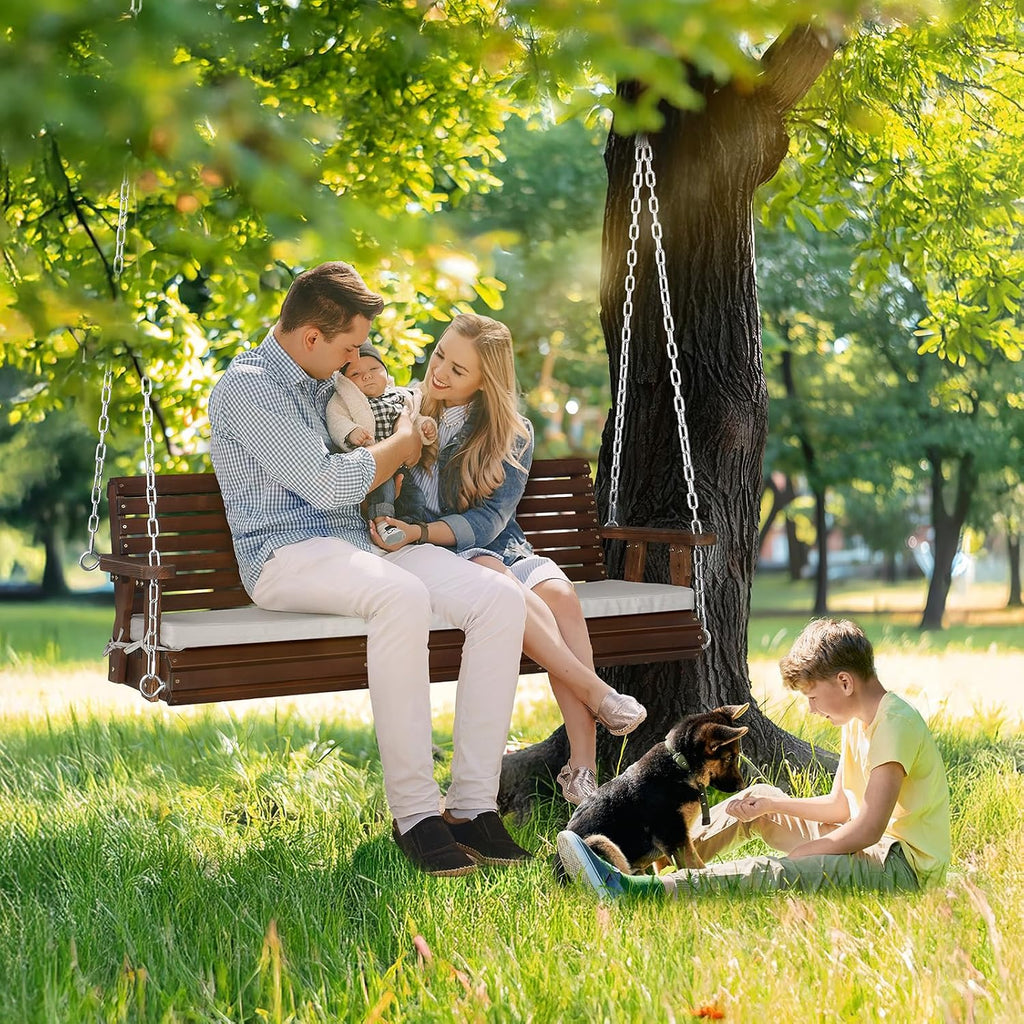 Heavy‑Duty Wooden Porch Swing with Cushion