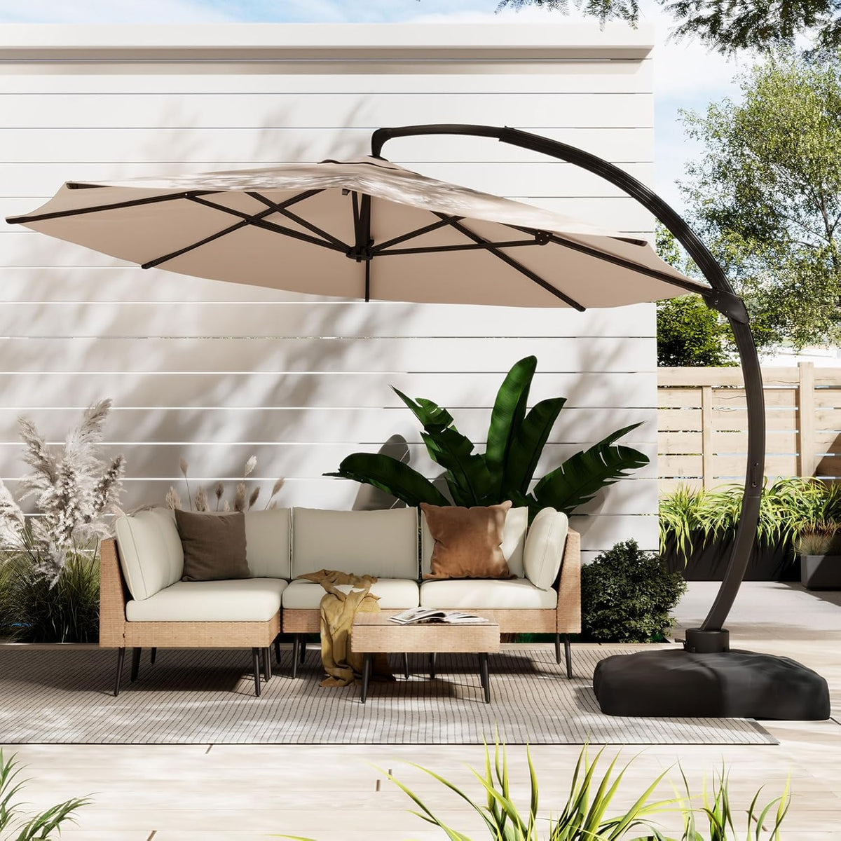 All‑Aluminum Rotating Offset Cantilever Patio Umbrella with Base