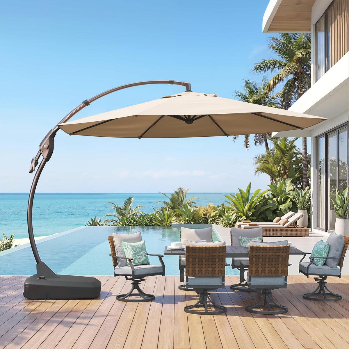 11FT Round Offset Cantilever Patio Umbrella with Base
