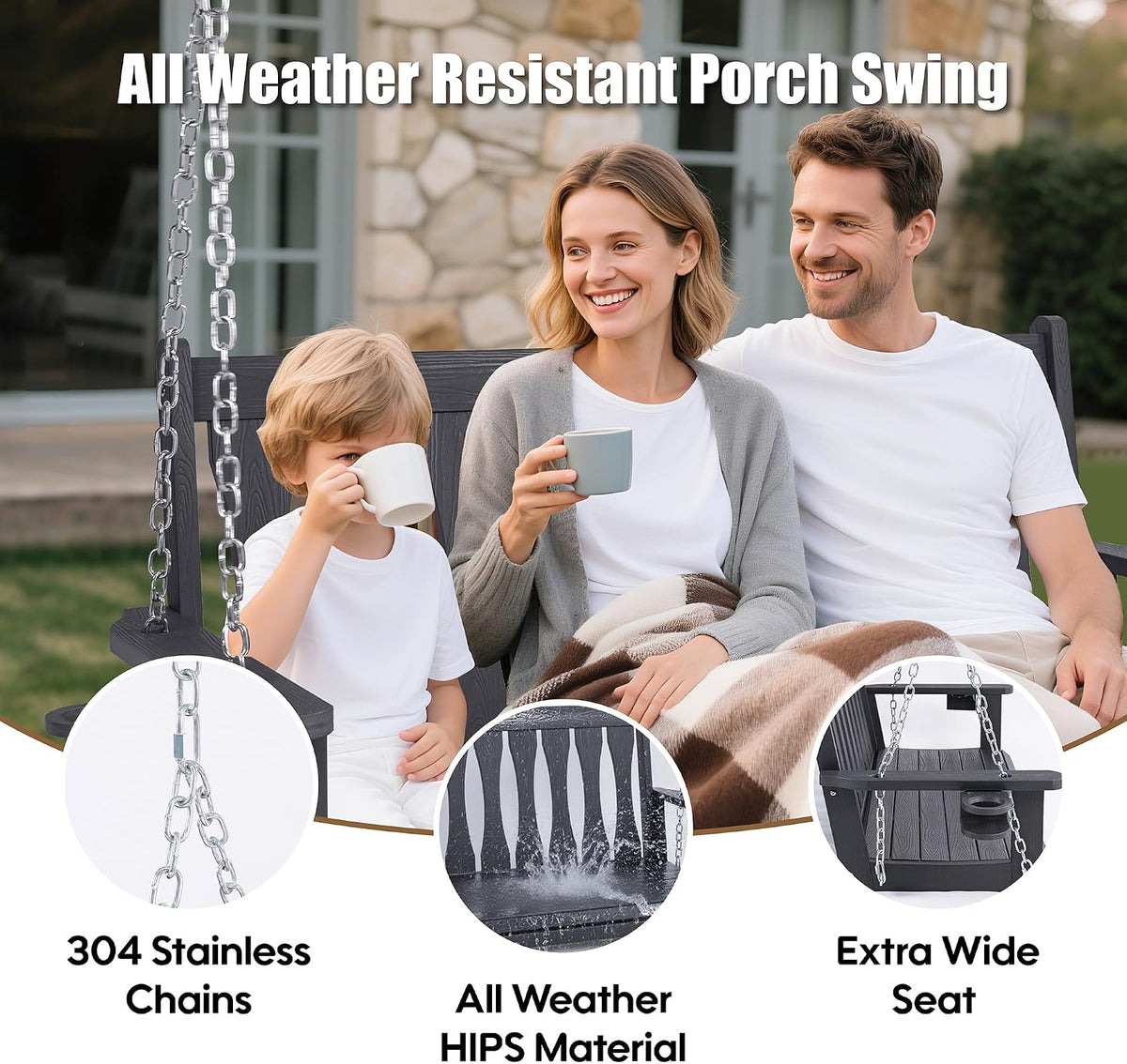 2‑Seat All‑Weather Hanging Porch Swing Bench