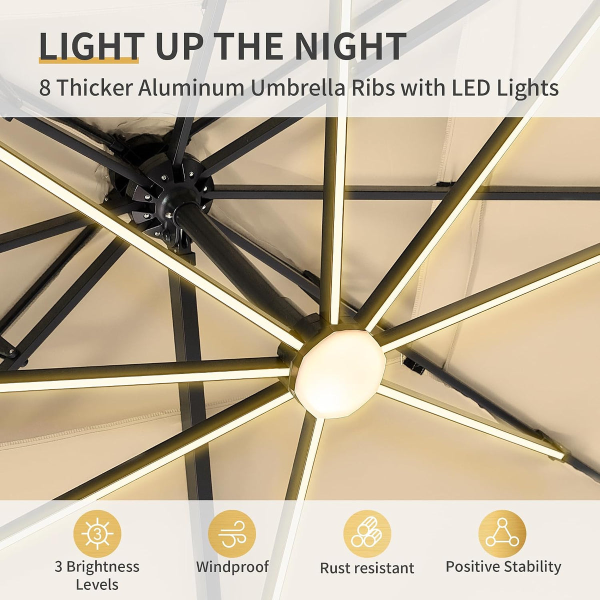 Rotating Rectangular Cantilever Patio Umbrella with Lights