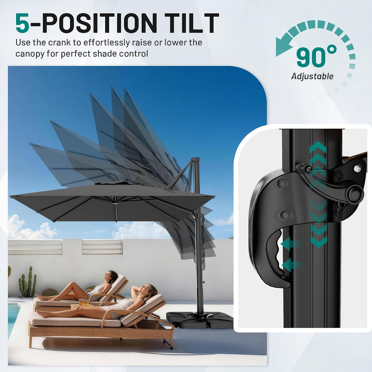 Rotating Square Offset Cantilever Patio Umbrella with Crank