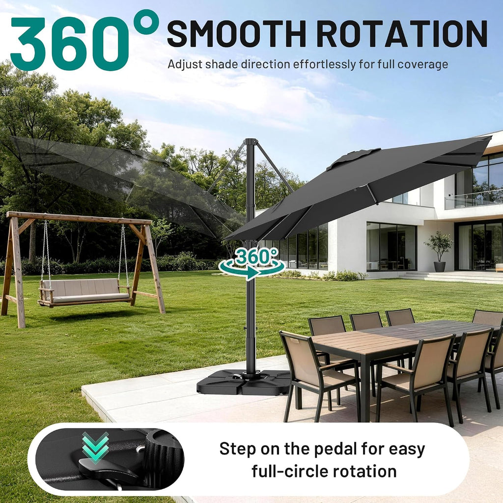 Rotating Square Offset Cantilever Patio Umbrella with Crank