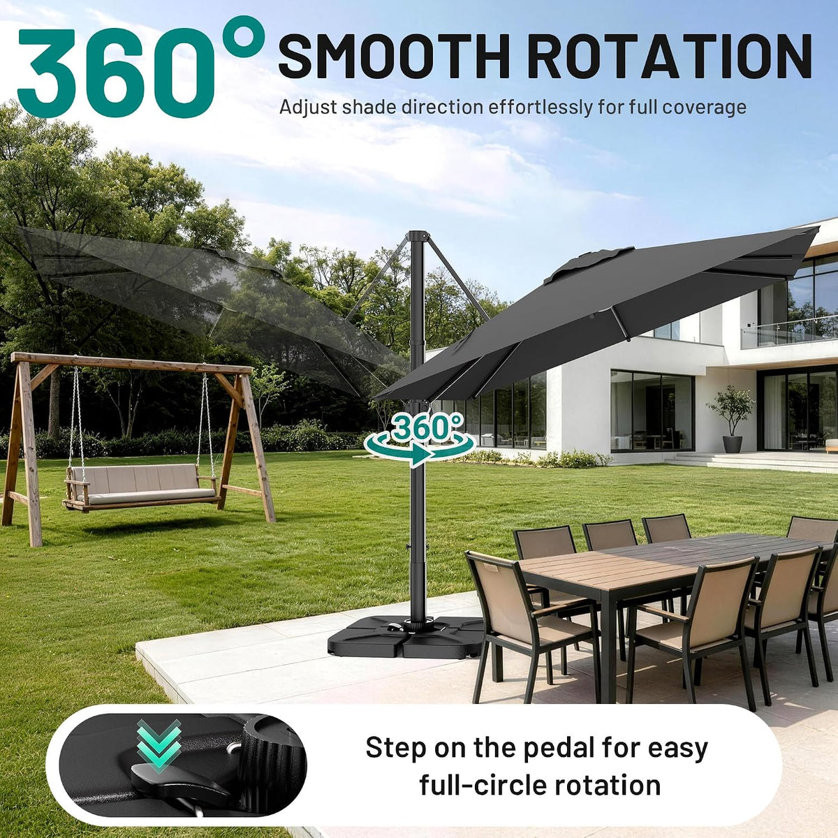 Rotating Square Offset Cantilever Patio Umbrella with Crank