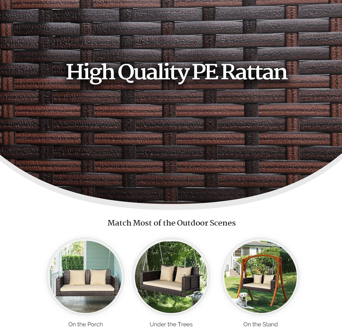 2‑Person Wicker Hanging Porch Swing Bench with Cushion
