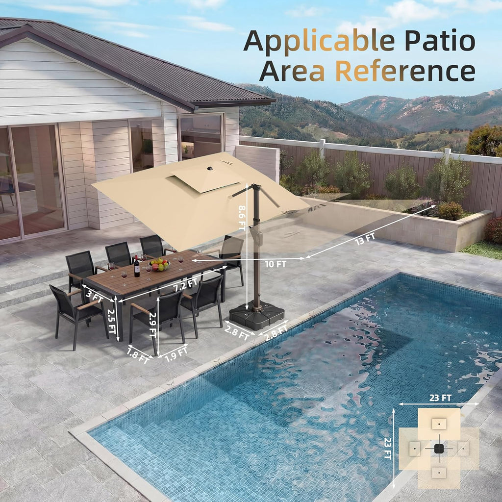 Rotating Rectangular Cantilever Patio Umbrella with Lights