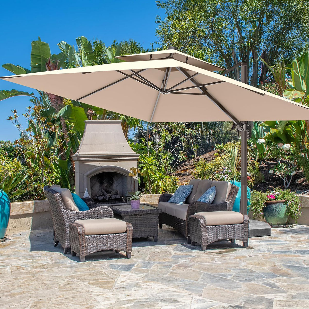 Double‑Top Rotating Rectangular Offset Cantilever Patio Umbrella