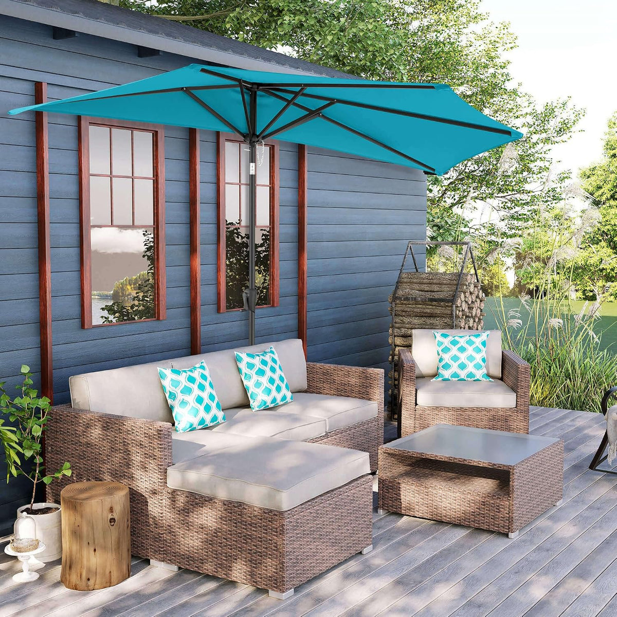Push‑Button Tilt Half Round Patio Umbrella