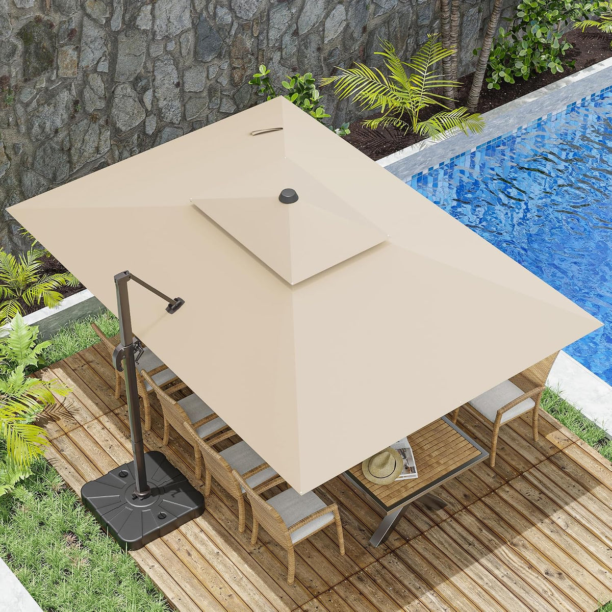 Double‑Top Rotating Rectangular Offset Cantilever Patio Umbrella