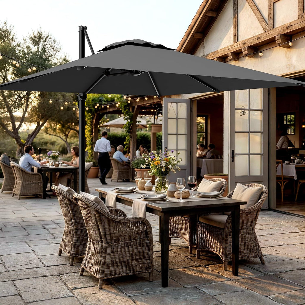 Rotating Square Offset Cantilever Patio Umbrella with Crank