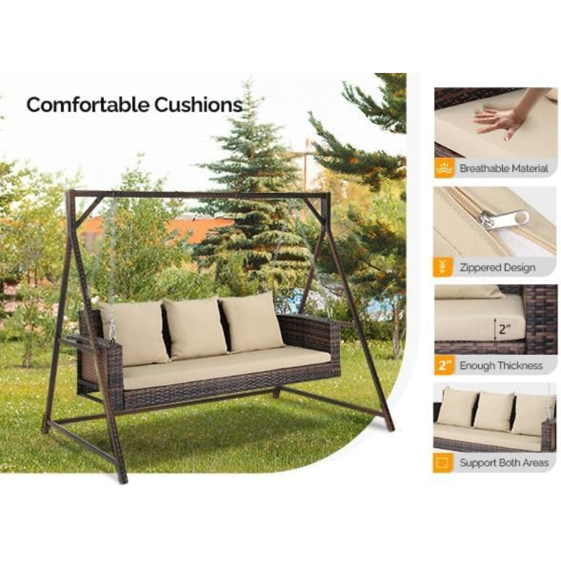 3‑Person Wicker Porch Swing with Cushion