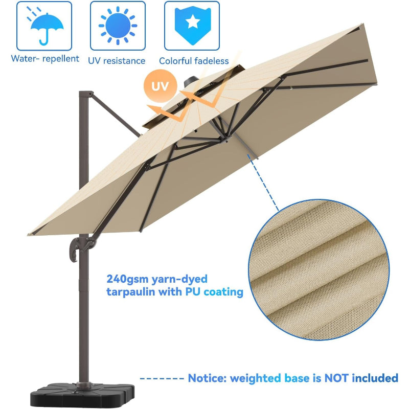 Double‑Top Rotating Rectangular Offset Cantilever Patio Umbrella