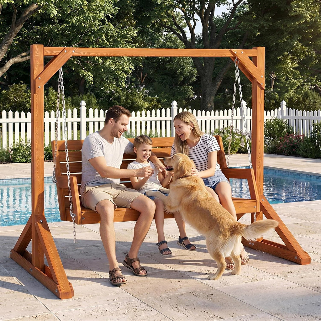 Heavy‑Duty Wooden Porch Swing Bench Stand