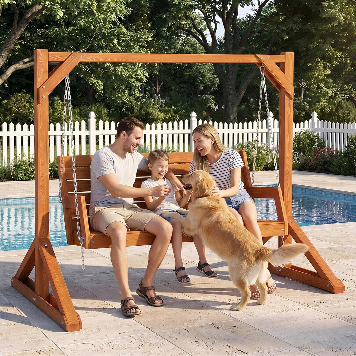 Heavy‑Duty Wooden Porch Swing Bench Stand