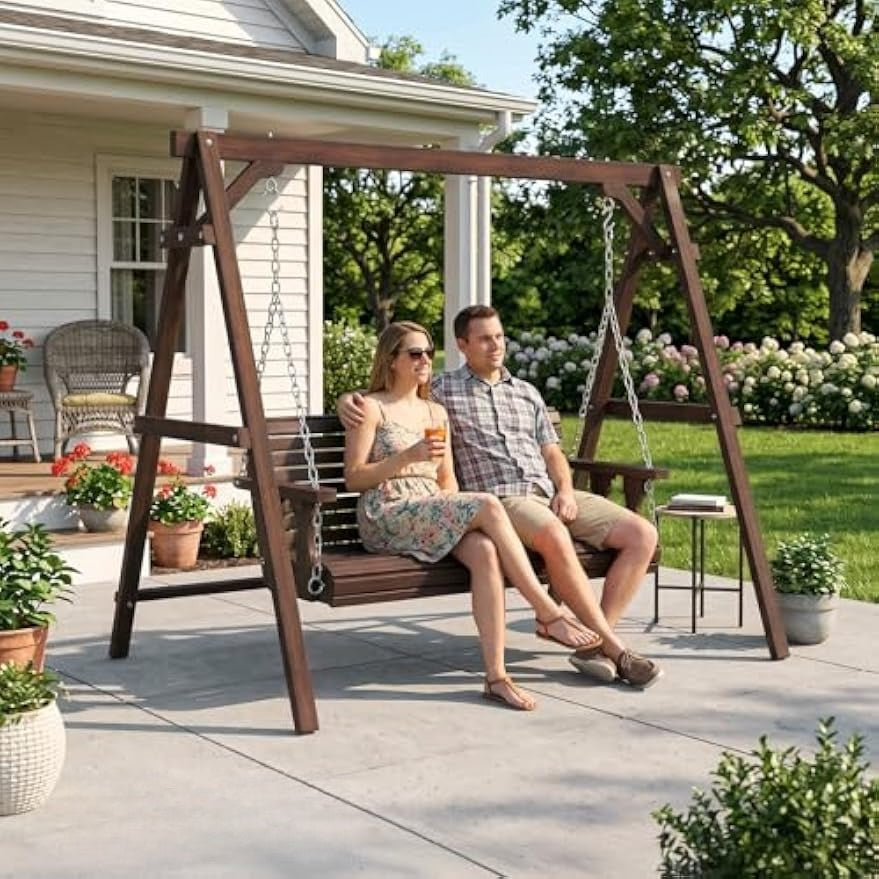 Rustic Wooden Porch Swing Frame