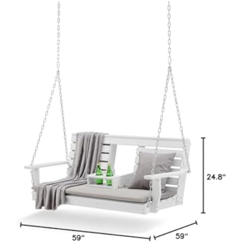 Heavy‑Duty HDPE Porch Swing with Cup Holders