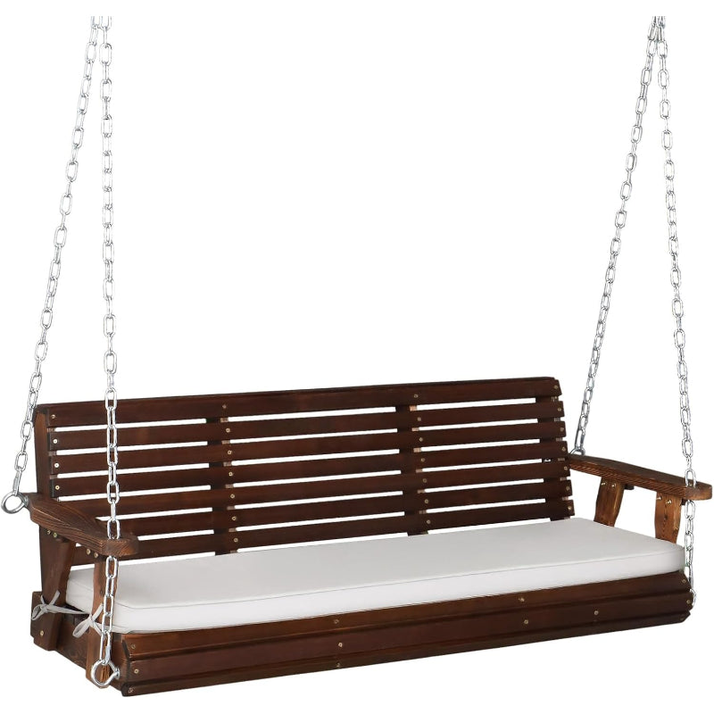 Heavy‑Duty Wooden Porch Swing with Cushion